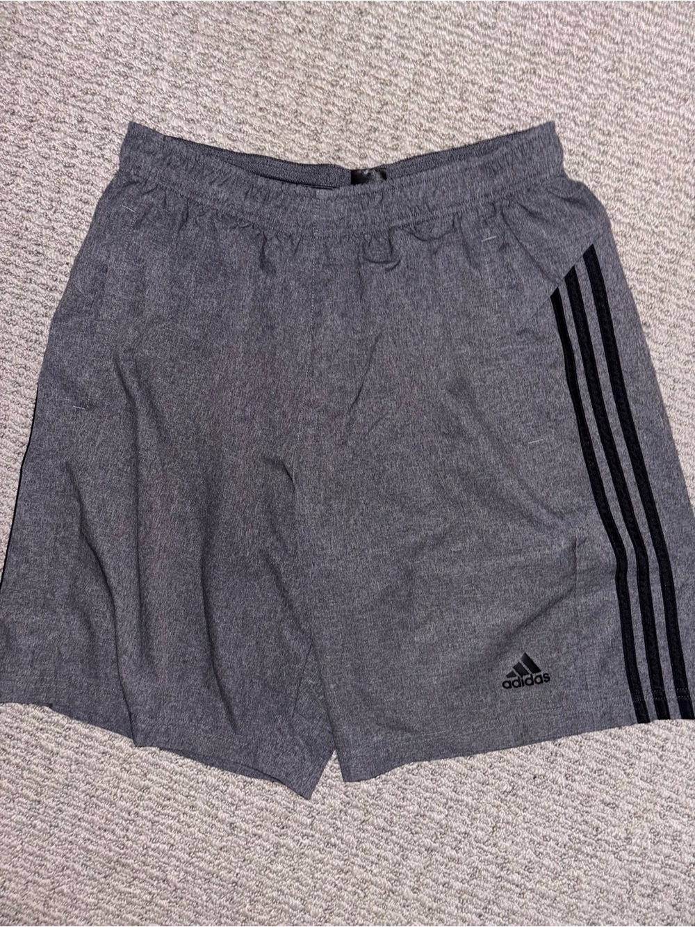 adidas Men’s Heather Gray Athletic Shorts with Black Stripes